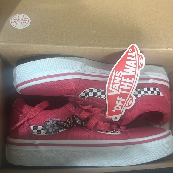 Vans Other - Vans Classic Red Canvas with Checkerboard , Flower & Butterfly Design